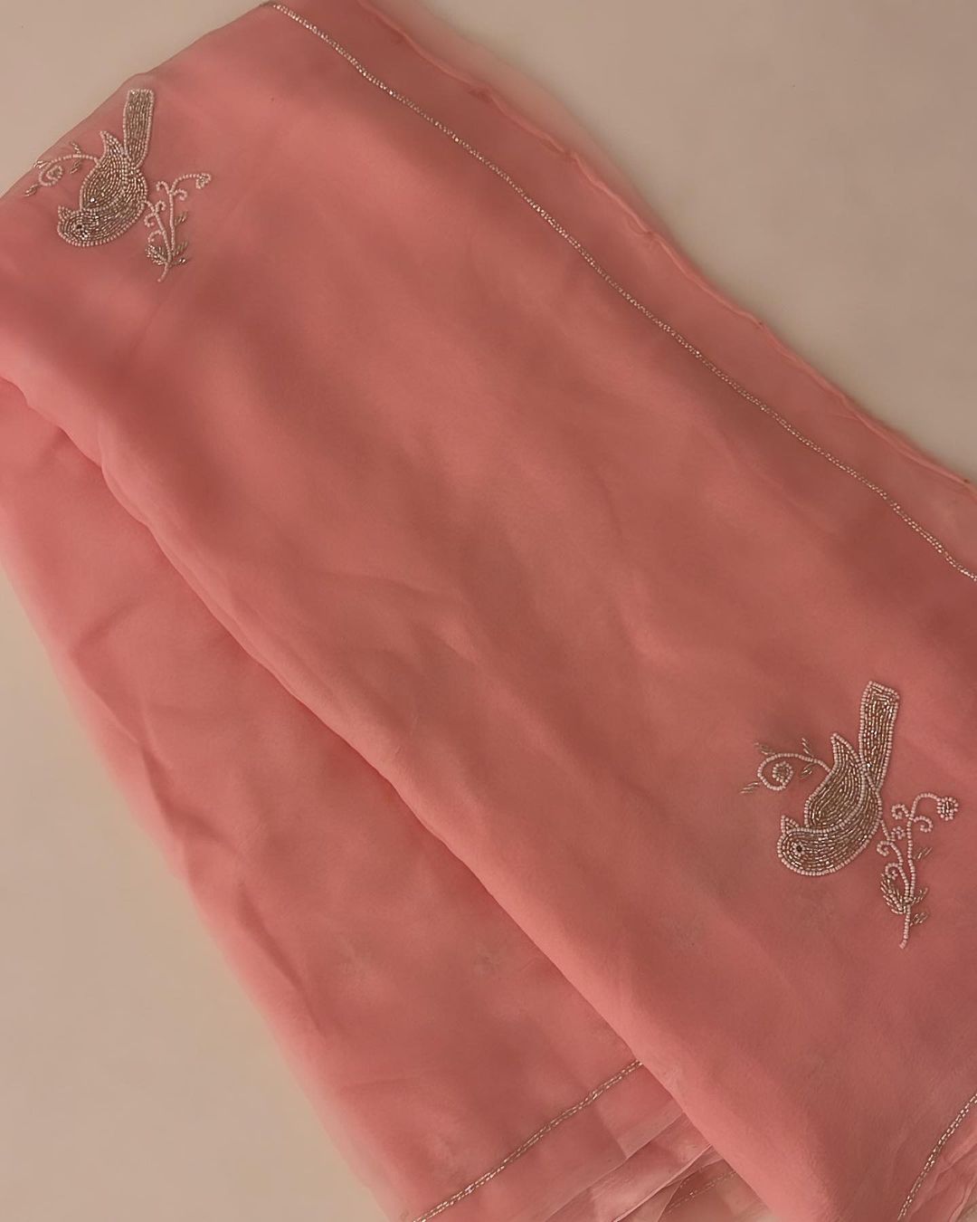 Beautiful Pure Jaipuri Chiffon 13 big Bird motif work Saree with blouse