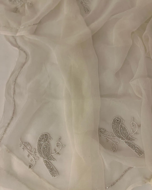 Beautiful Pure Jaipuri Chiffon 13 big Bird motif work Saree with blouse