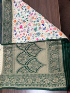 White color Banarasi Handloom Silk Multi Meena Zari Work Saree