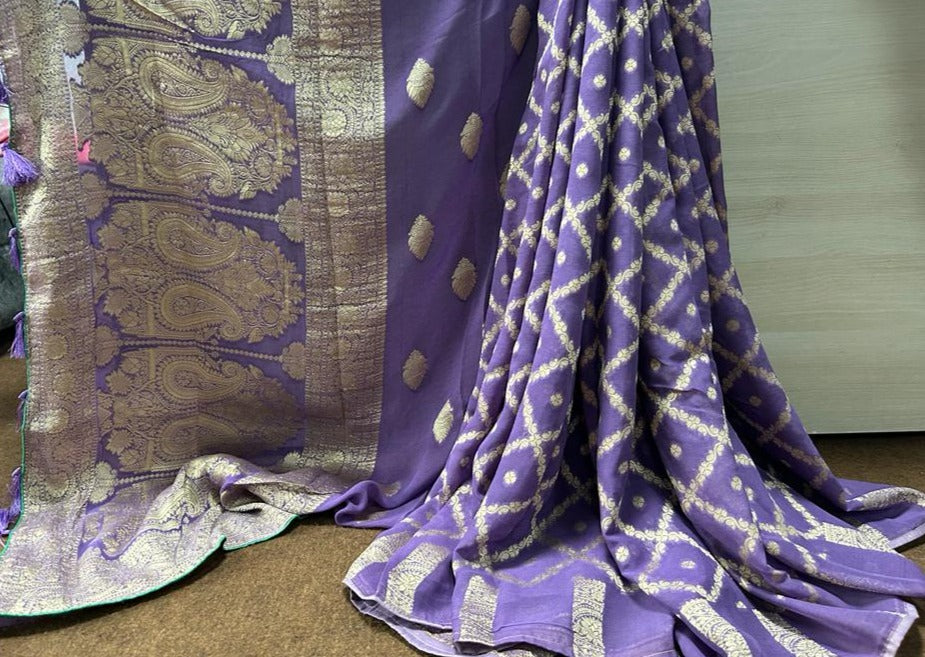 Purple Color Banarasi Khaddi Georgette saree