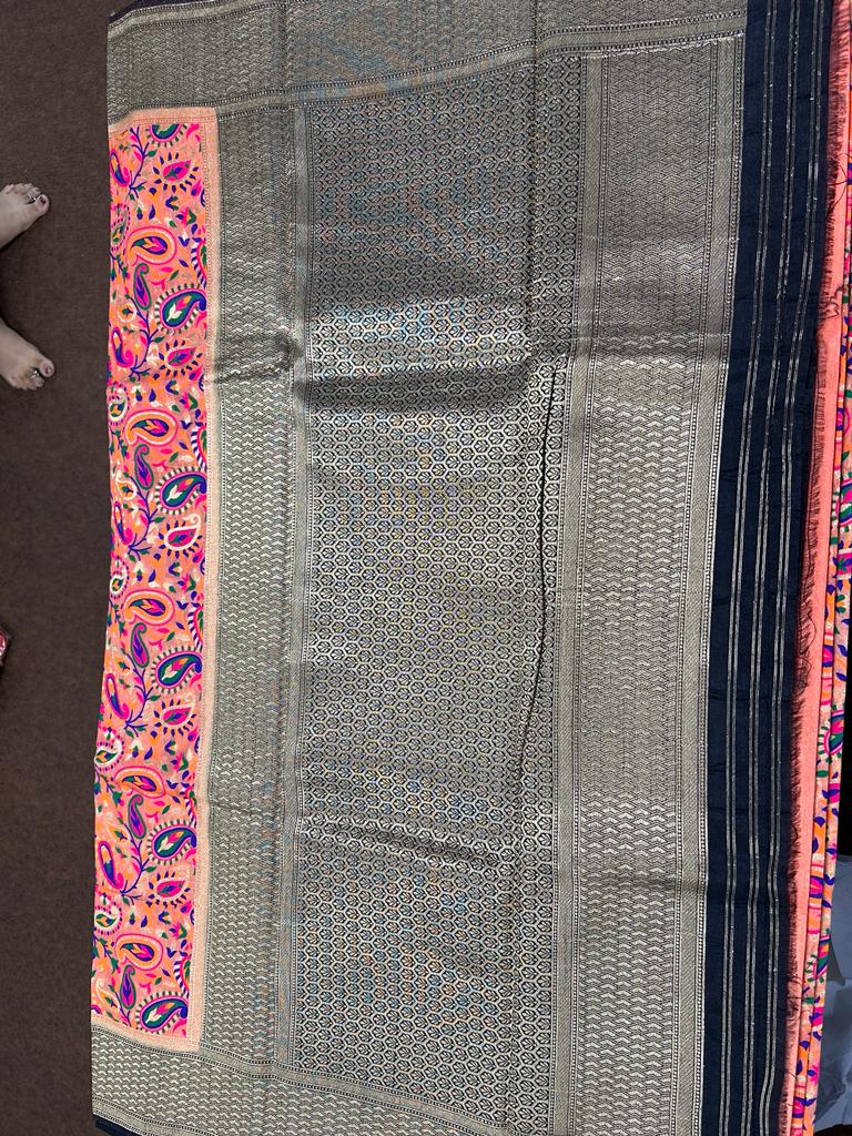 Pink color Banarasi Handloom Silk Multi Meena Zari Work Saree