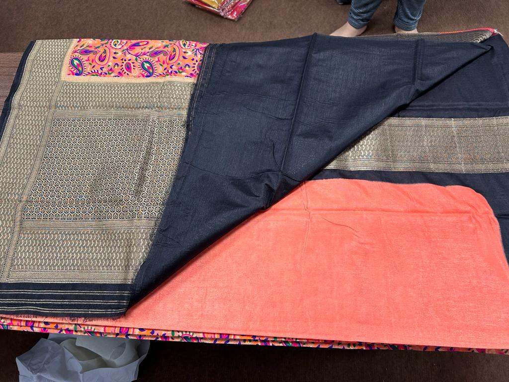 Pink color Banarasi Handloom Silk Multi Meena Zari Work Saree