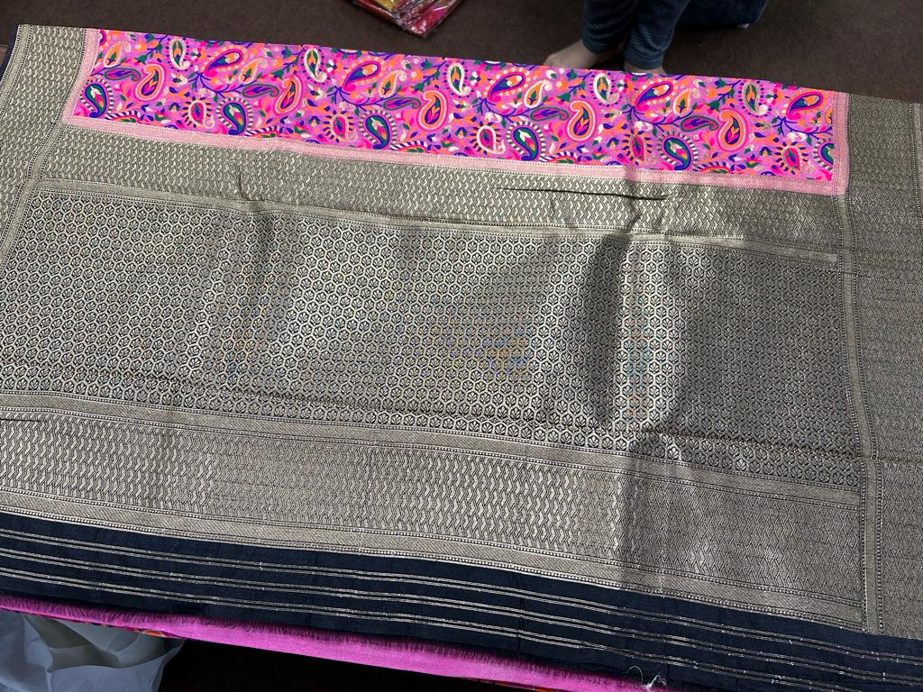 Pink color Banarasi Handloom Silk Multi Meena Zari Work Saree