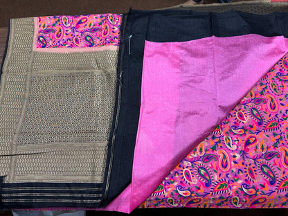 Pink color Banarasi Handloom Silk Multi Meena Zari Work Saree