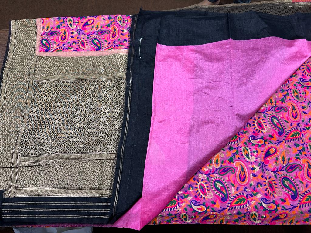 Pink color Banarasi Handloom Silk Multi Meena Zari Work Saree