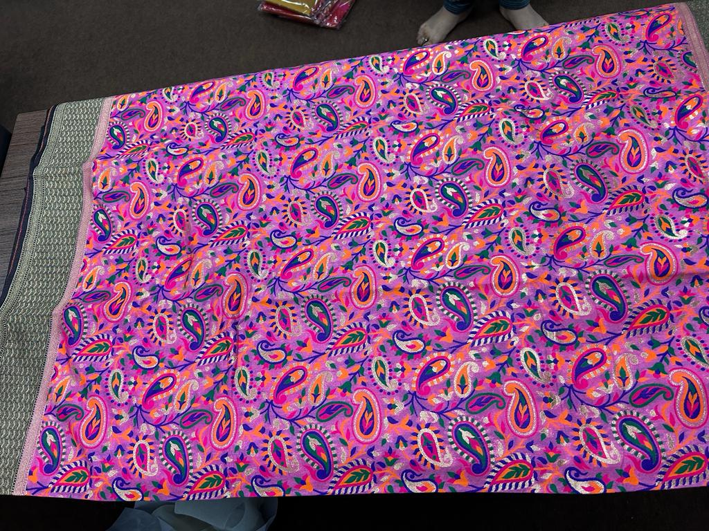 Pink color Banarasi Handloom Silk Multi Meena Zari Work Saree