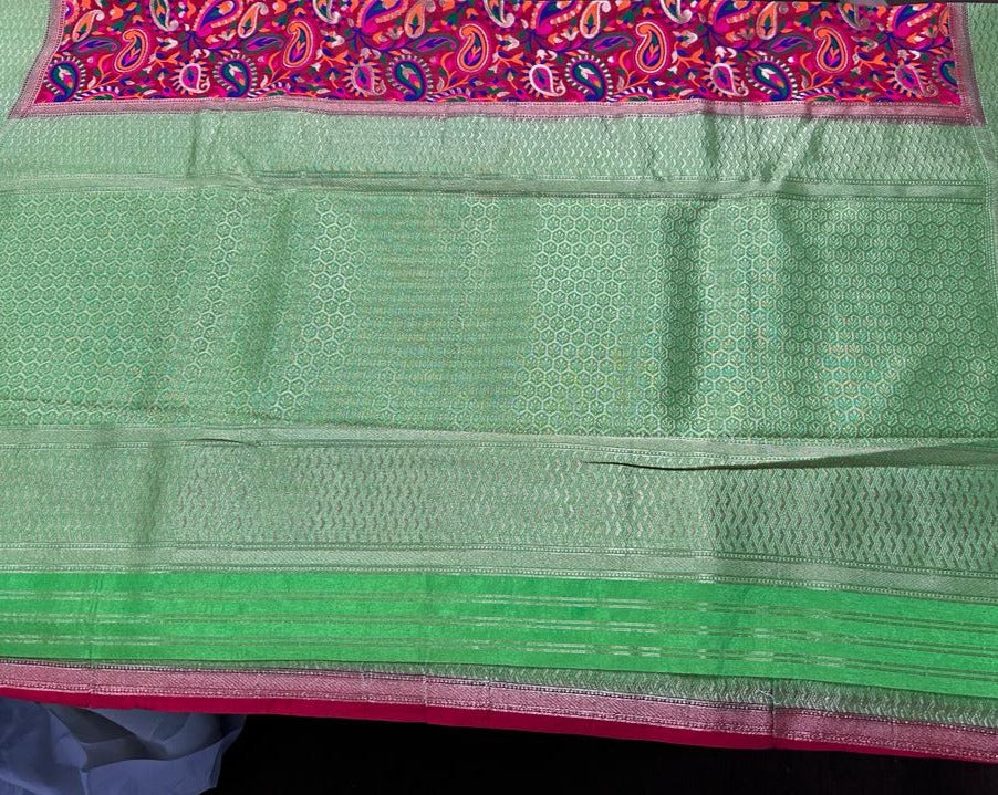 Red color Banarasi Handloom Silk Multi Meena Zari Work Saree