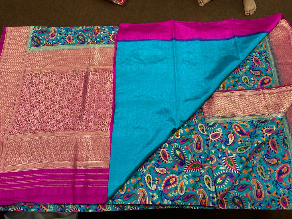 Sky blue Color Banarasi Handloom Silk Multi Meena Zari Work Saree