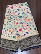 White color Banarasi Handloom Silk Multi Meena Zari Work Saree