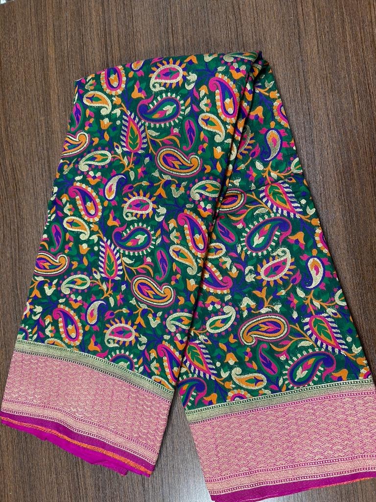 green color Banarasi Handloom Silk Multi Meena Zari Work Saree