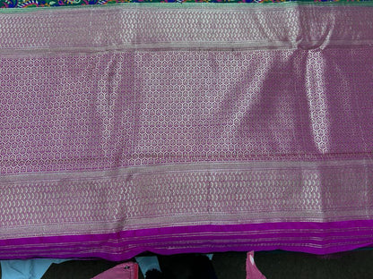 green color Banarasi Handloom Silk Multi Meena Zari Work Saree