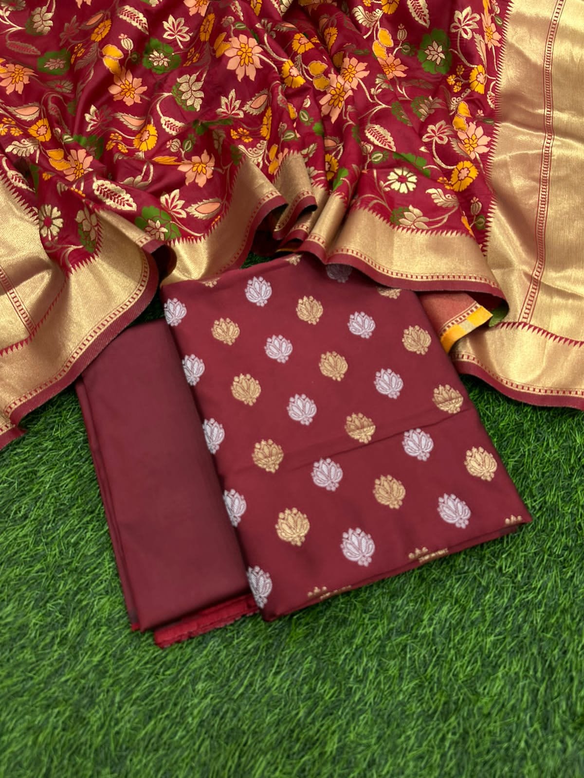 Banarasi Katan Silk Unstitched Suit