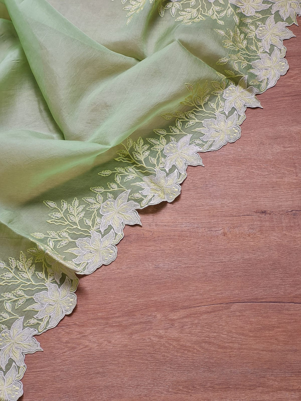Green color Pure organza silk Cut work saree