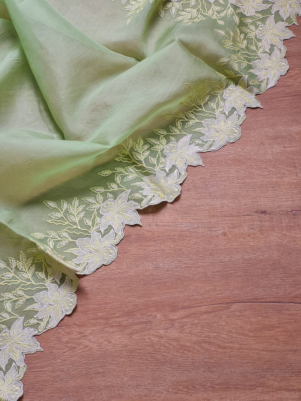 Green color Pure organza silk Cut work saree