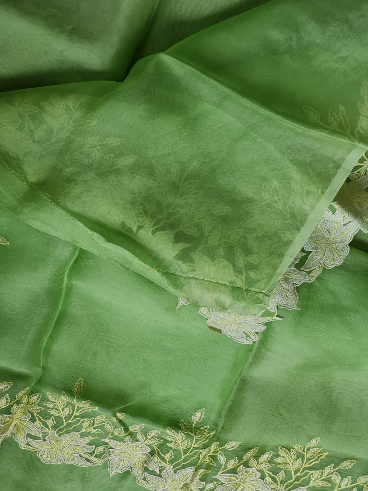 Green color Pure organza silk Cut work saree