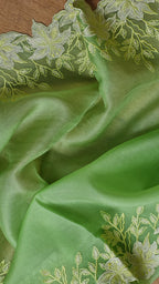 Green color Pure organza silk Cut work saree