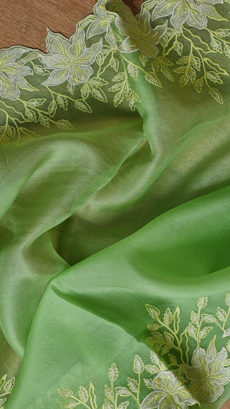 Green color Pure organza silk Cut work saree