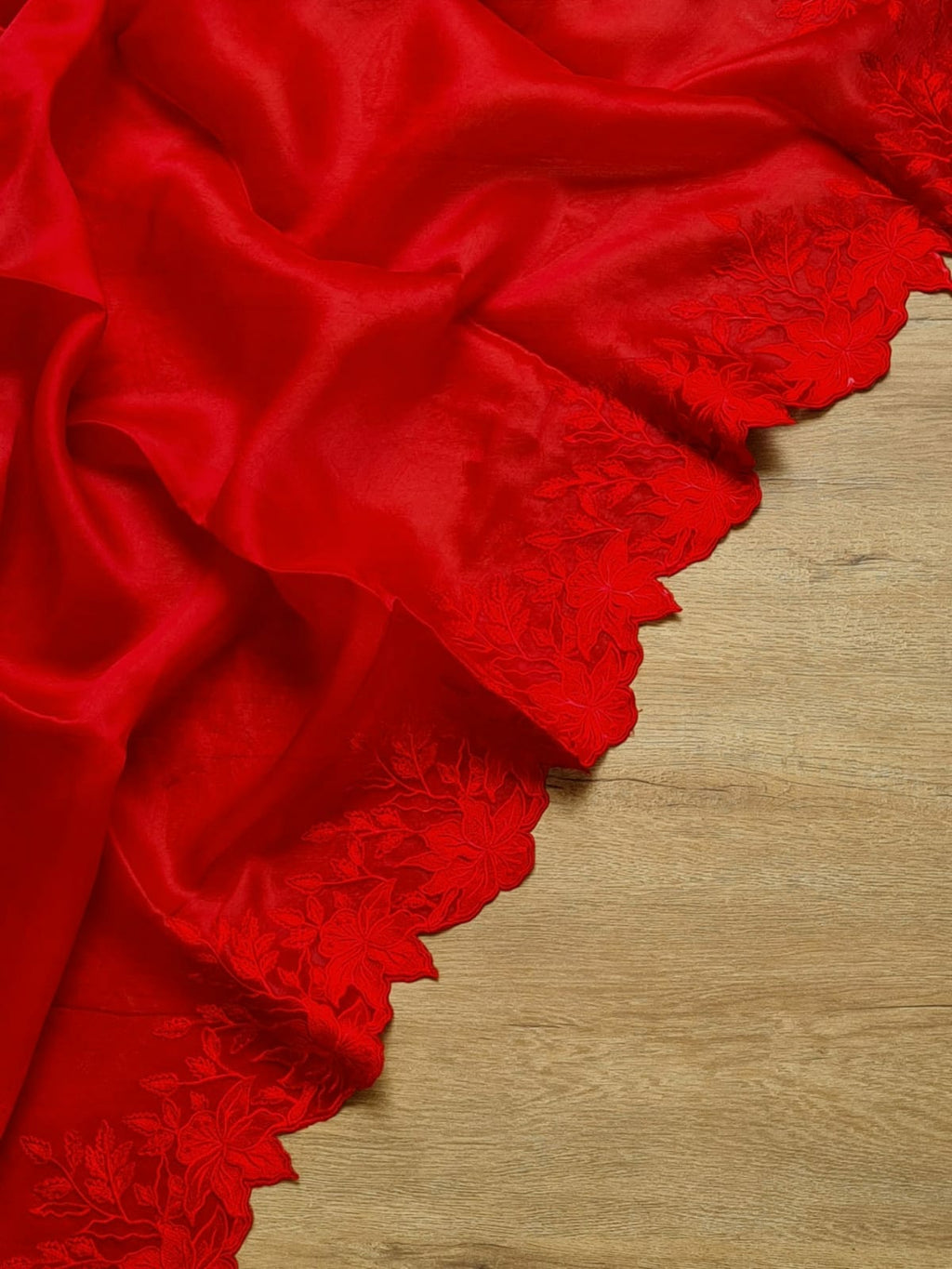 Red color Pure organza silk Cut work saree