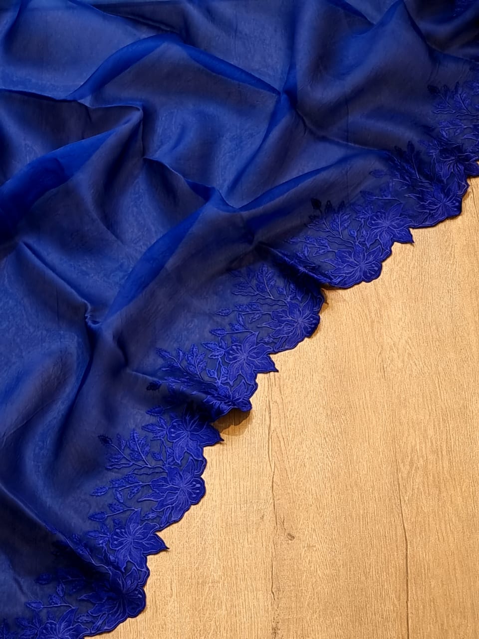 Blue color Pure organza silk Cut work saree