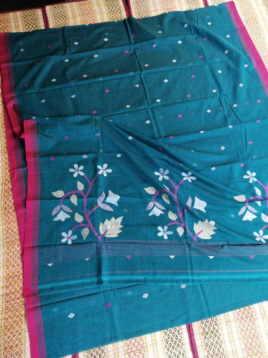 Pure Cotton needle work jamdani Saree without Blouse