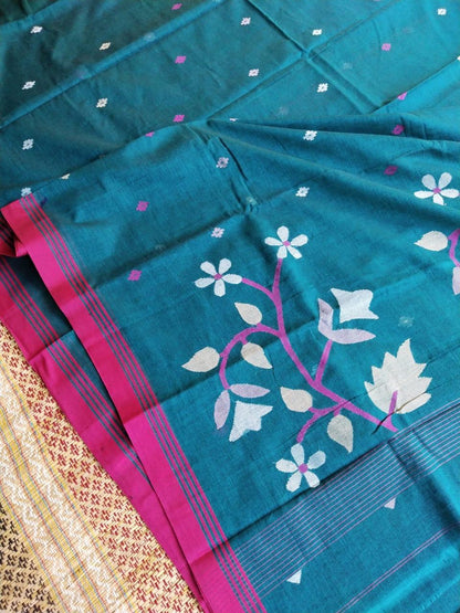 Pure Cotton needle work jamdani Saree without Blouse