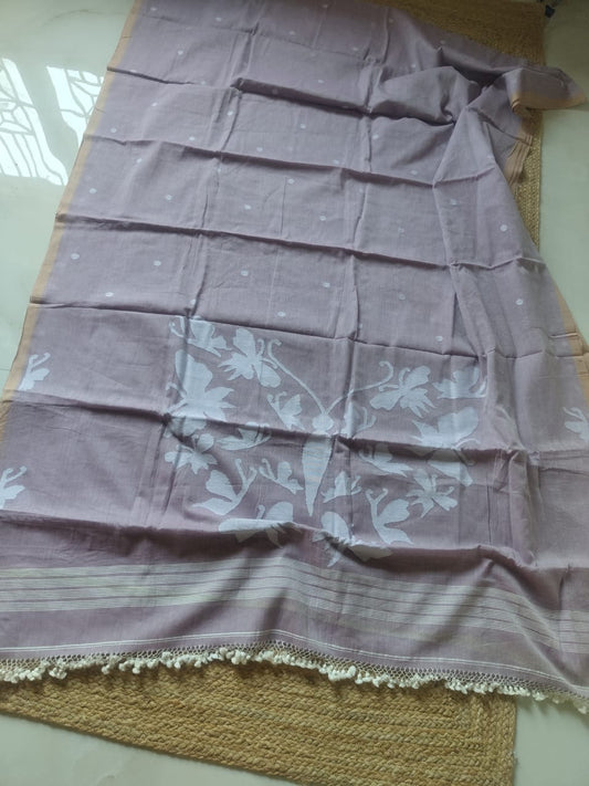 Pure Cotton Jamdani Butter Fly Design Work Saree with Blouse