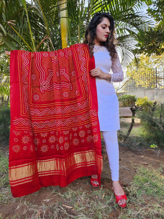 Pure Modal Silk Bandhej Work Tissue Pallu Dupatta