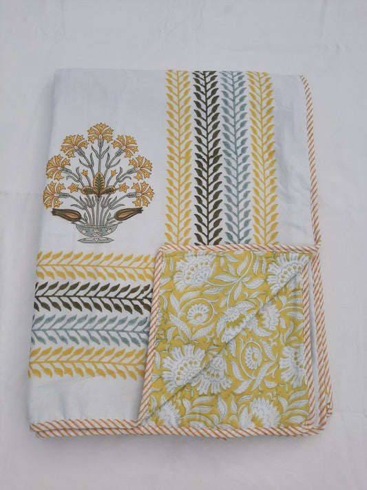 Hand Block Double Sided Print AC Quilt | SINGLE BED |