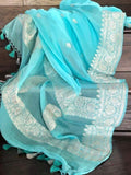 Pure Hand loom Khaddi Chiffon Georgette Saree with Silver Zari Weaving blouse