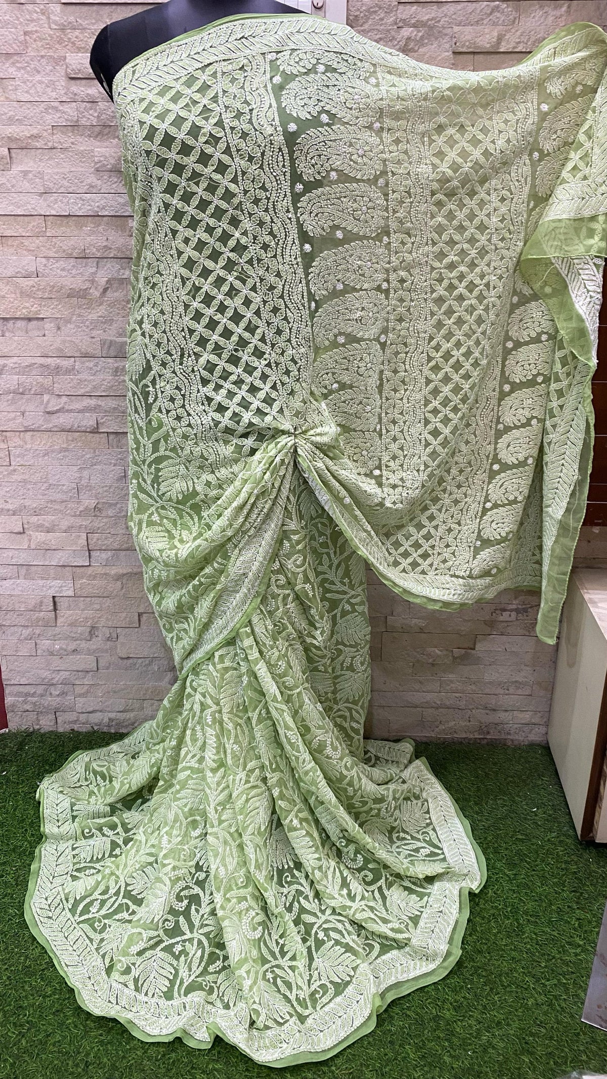 Pure Georgette Chikankari Hand-work Saree With Running Blouse