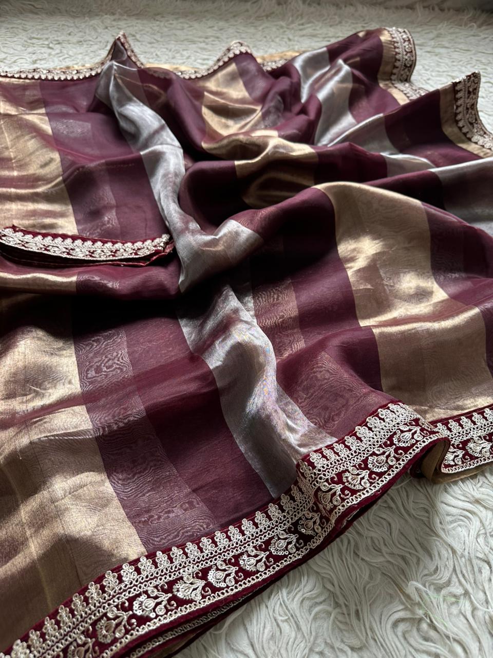 Banarasi Tissue Silk Saree With lace work border