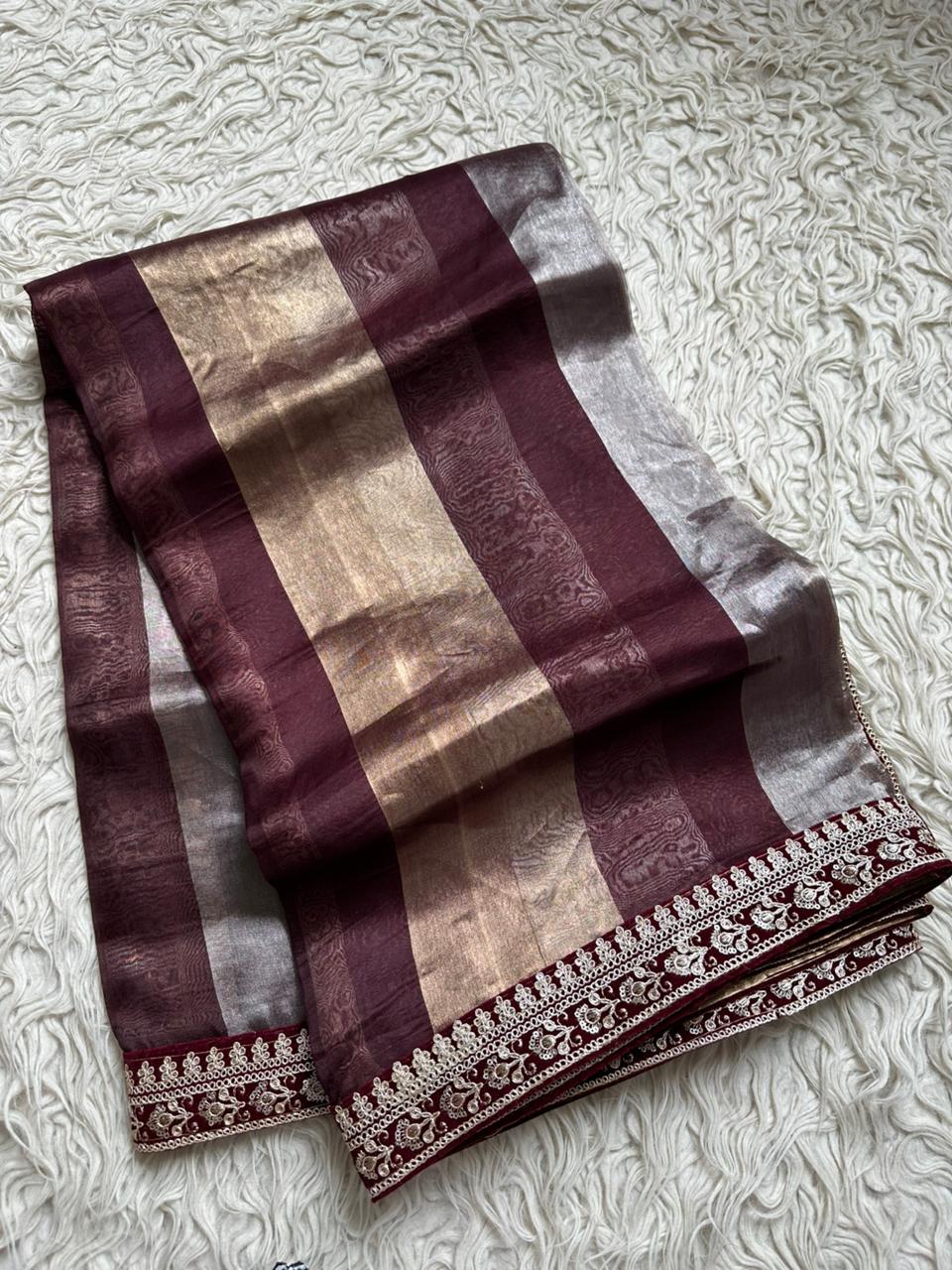 Banarasi Tissue Silk Saree With lace work border