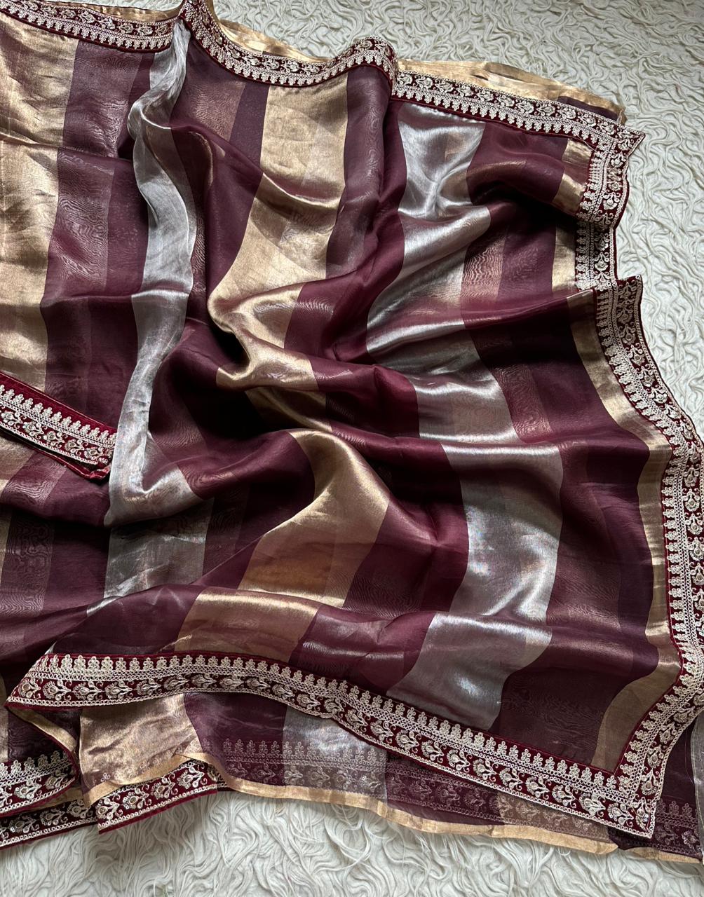 Banarasi Tissue Silk Saree With lace work border
