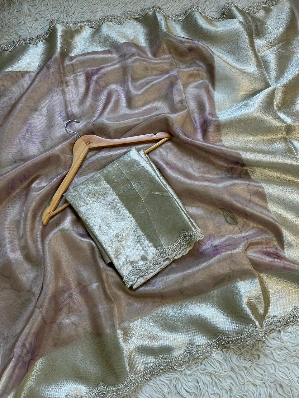 Banarasi Tissue Silk Saree With lace work border