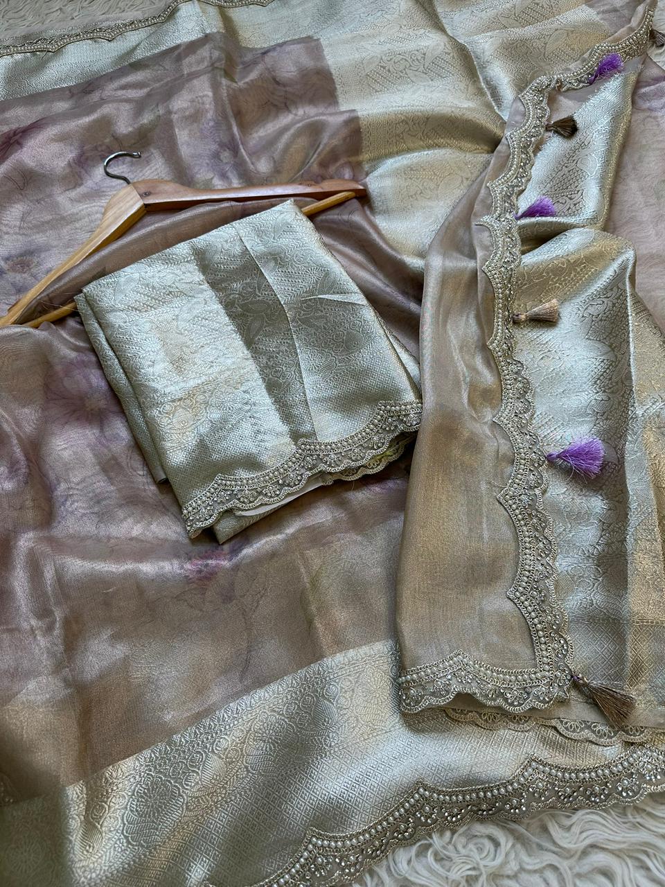 Banarasi Tissue Silk Saree With lace work border