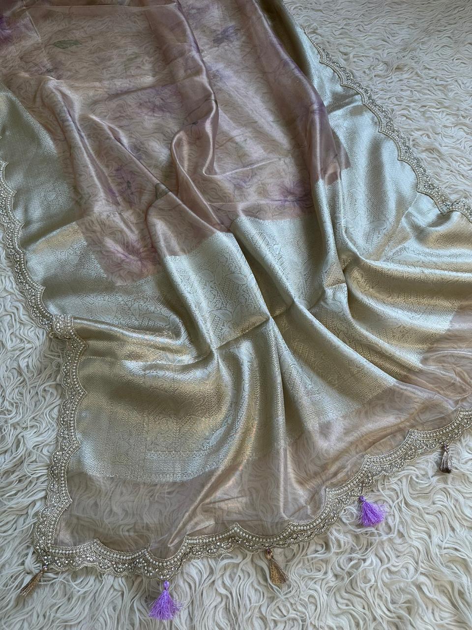 Banarasi Tissue Silk Saree With lace work border