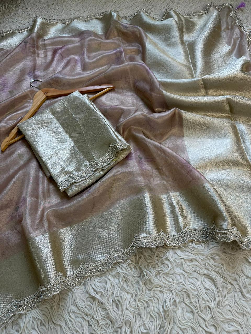 Banarasi Tissue Silk Saree With lace work border