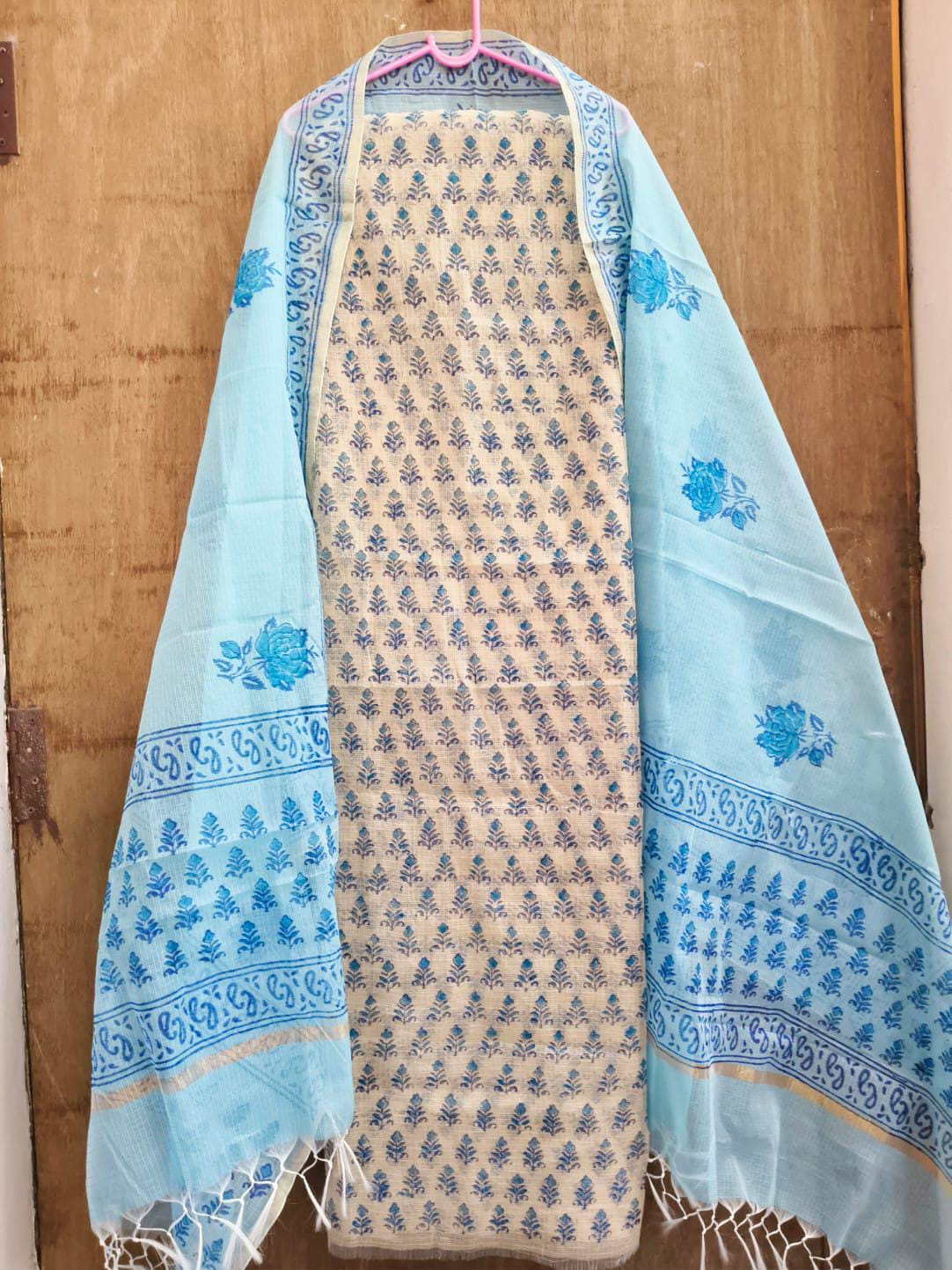 Beautiful kota cotton block print 2 Pic Unstitched suit
