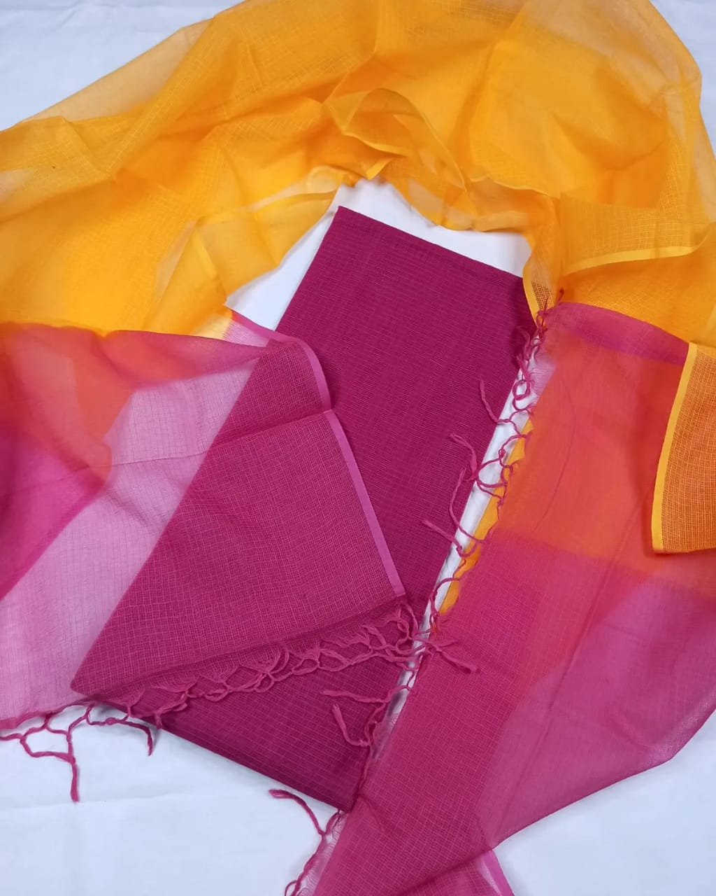 Pure Kota-Doria Unstitched Suit with tye dye work