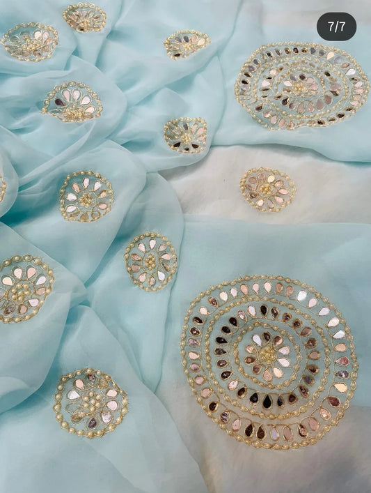 Pure Chiffon Saree with Elegant Gota Patti Work