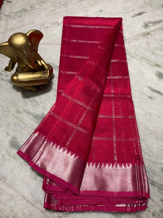 Elegant Pure Cotton Silk Mangalagiri Saree with Rich Zari Border & Running Blouse