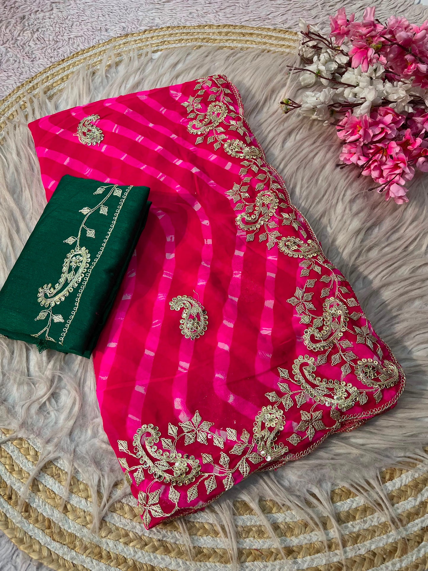 Desinger Georgette Leheriya Pattern Saree With Blouse