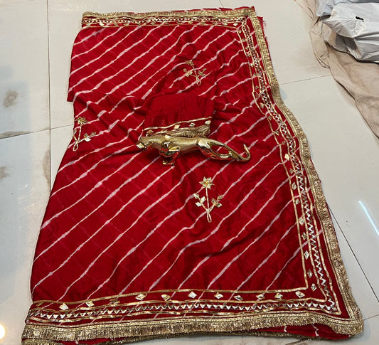 Desinger Georgette Leheriya Pattern Saree With Blouse
