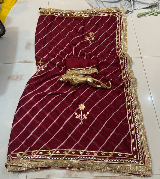 Desinger Georgette Leheriya Pattern Saree With Blouse
