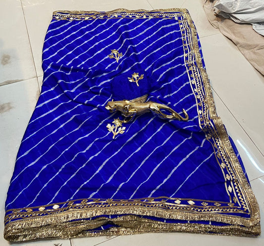 Desinger Georgette Leheriya Pattern Saree With Blouse