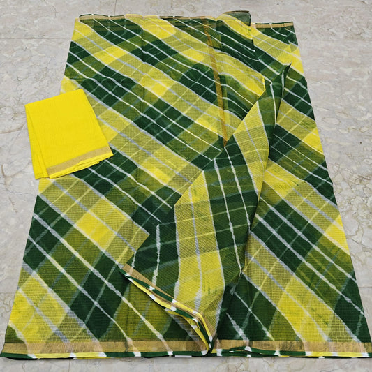 Pure Cotton Kota Leheriya Work Saree With Blouse