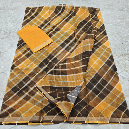 Pure Cotton Kota Leheriya Work Saree With Blouse