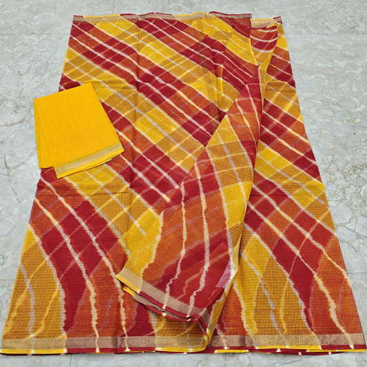 Pure Cotton Kota Leheriya Work Saree With Blouse