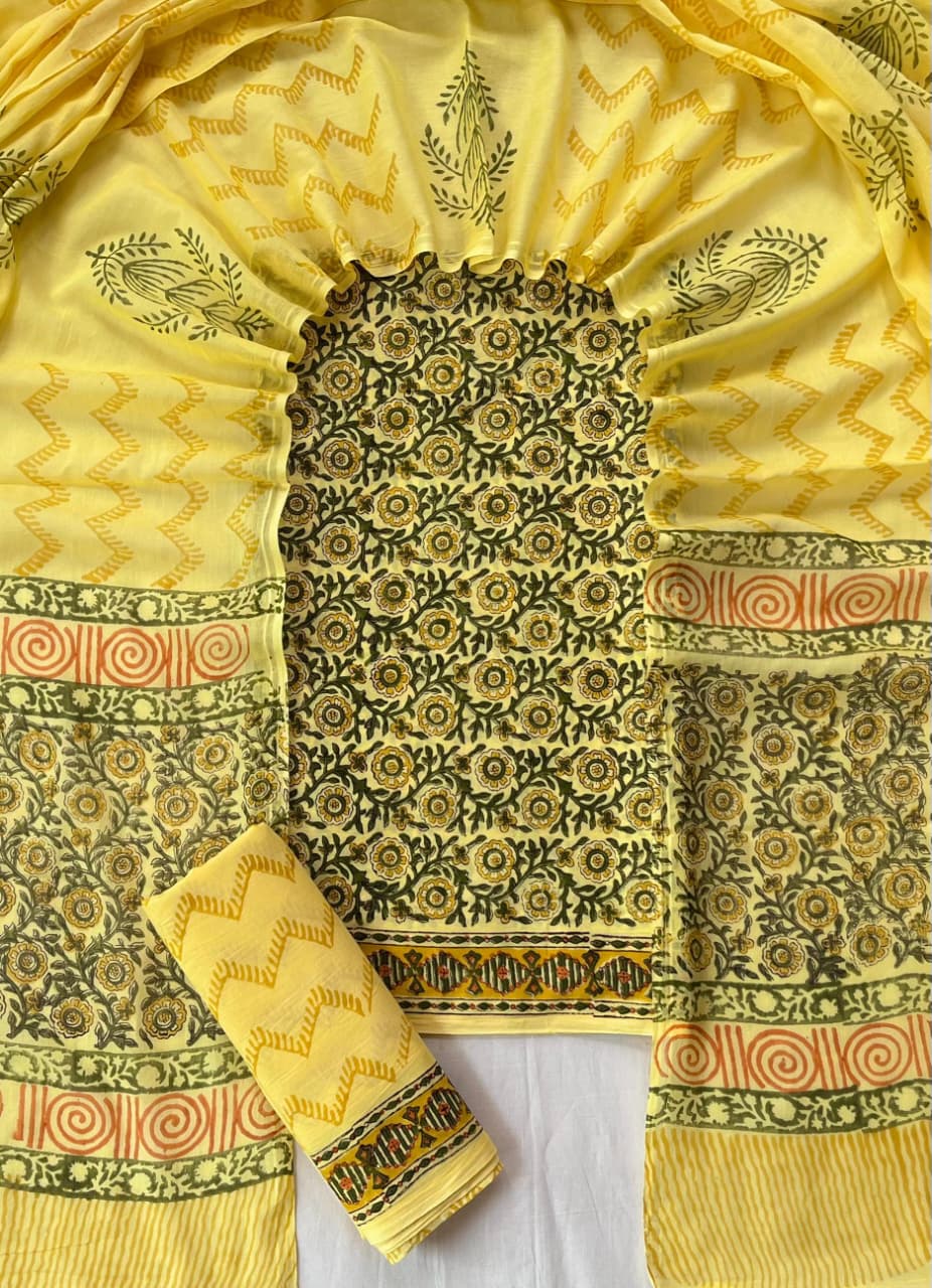 Exclusive new hand block printed cotton suits with cotton duptta