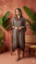 Pure Modal Silk Handblock Printed Kaftans Stitched suit With Hand Mirror Work